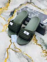 Olive Green Lite Unisex Pocket Slides with matching green sole