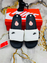 Black White Nike Offcourt Adjust Unisex Slides with white padded zip strap